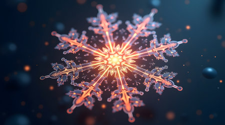 Theme Christmas, Abstract geometric snowflake glowing in modern designの素材