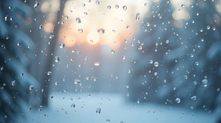 Theme christmas, Frosty window background with soft bokeh and light snowの素材