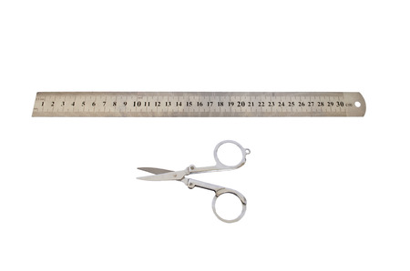 Steel ruler and scissorsの写真素材