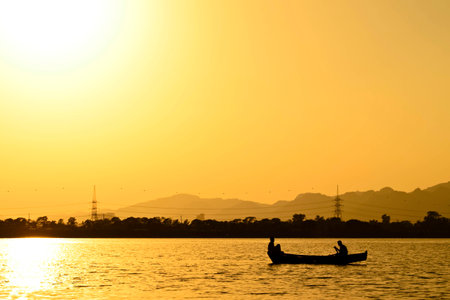 Boating at lakeの写真素材