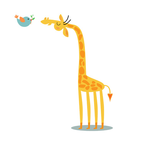 Giraffe and Birdの写真素材