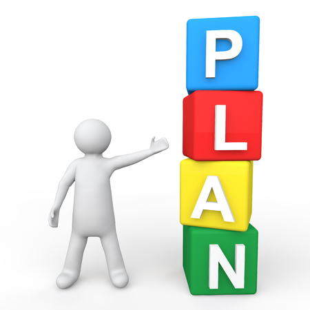 3d man with plan cubesの写真素材