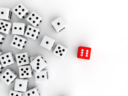 3d red unique dice in white dicesの写真素材