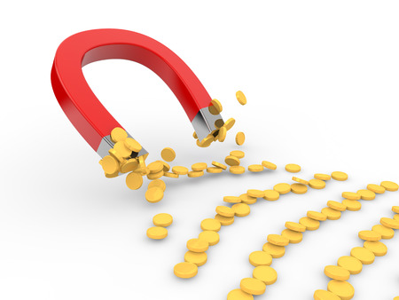 3d magnet attracting golden coinsの写真素材