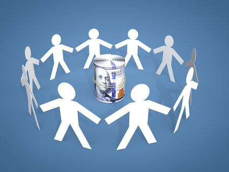 3d men stick figures and dollarの写真素材