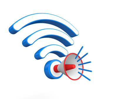 3d render of megaphone and wireless signals, Online marketing concept