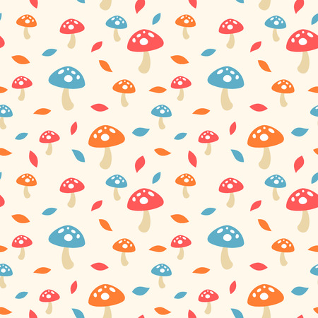 Mushroom and autumn leaves vintage seamless patternの写真素材