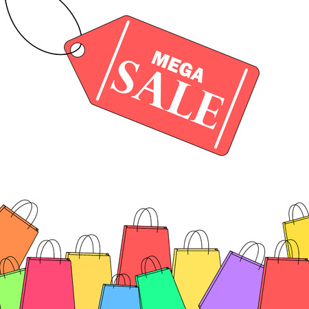 Colorful line style shopping bags sale bannerのイラスト素材