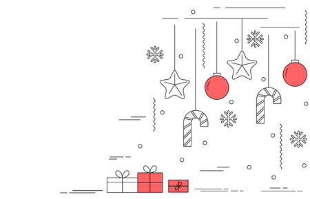 Thin line art style Christmas illustration designのイラスト素材