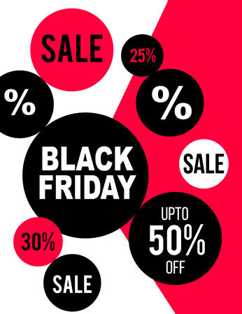 Black Friday flyer design in red, white and black color circlesのイラスト素材