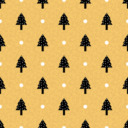 Gold seamless pattern with black christmas treesのイラスト素材