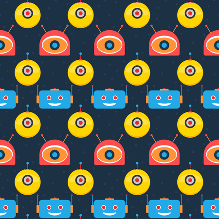 Colorful robot heads dark seamless patternのイラスト素材