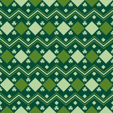 Green Irish geometric seamless pattern with shamrock leavesのイラスト素材