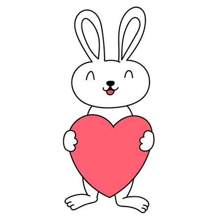Cute white bunny holding a heart shapeのイラスト素材