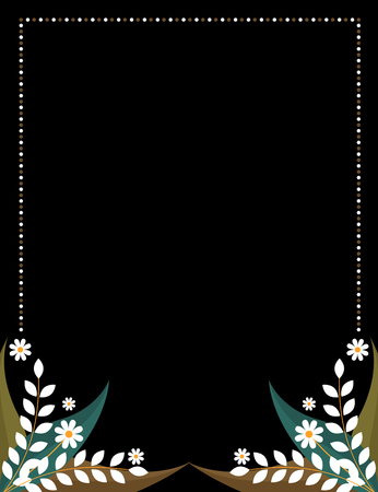 Black background with white floral elementsのイラスト素材