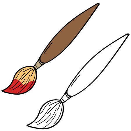 Paint brush drawing in color and in black and whiteのイラスト素材