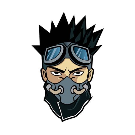 A vector illustration of cartoon cool guy in gas maskのイラスト素材