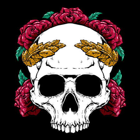 Roman skull with roses designのイラスト素材