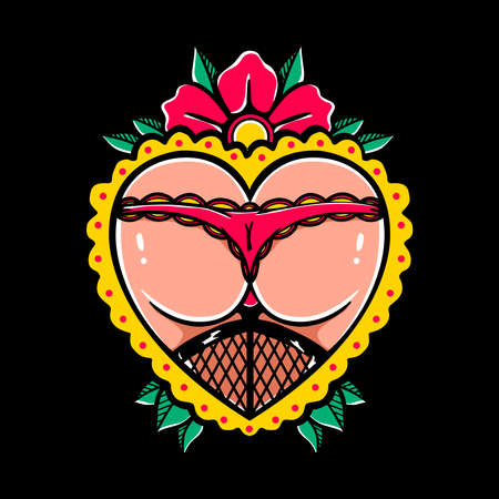 heart with butt in underwear and stockings designのイラスト素材