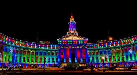 Denver City and County Building illuminated at night for the holidaysのeditorial素材