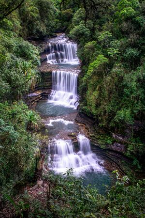 the baeutiful scenic wei sawdong waterfalls in meghalaya in khasi hillの写真素材