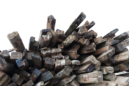 Old wooden sleepers on a white backgroundの写真素材
