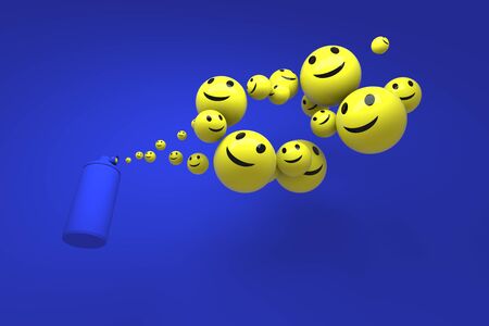 Air horn produces yellow balls in the form of icons emoticon. 3d renderの写真素材