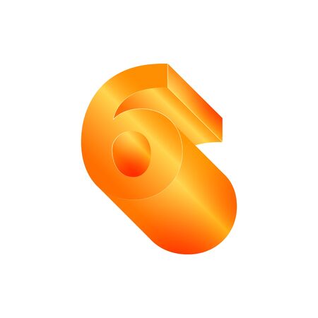 3D number 6. Volumetric orange figure with a metallic sheenのイラスト素材