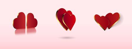 3D heart. Set of red with a gold border symbols of love. A great element for Valentine's Day composition.のイラスト素材