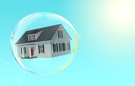 House floating inside a bubble.  Fragile housing market.