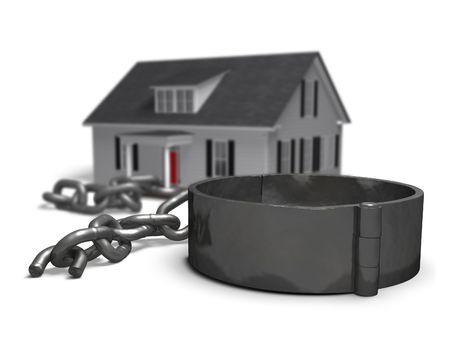 House with a broken chain and shackle.