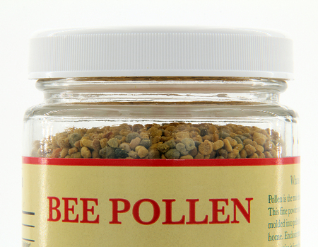 Closeup of a jar of bee pollen.の写真素材
