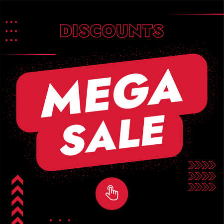 Square banner for the Black Friday sale day with the text mega sale on a black background with lines and arrows. Suitable for social networks and websites. Vector illustrationのイラスト素材