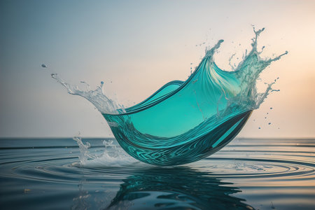 Water Splash. Splash effect after collision a falling drops with water Surface. generative aiの素材