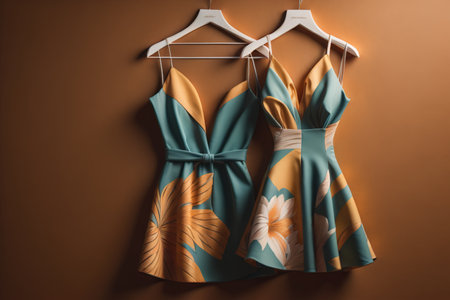 Women's summer dress on a hanger on a brown background. generative aiの素材
