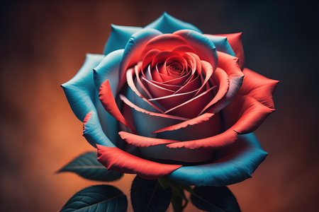 Beautiful multicolored rose on a dark background close-up. generative aiの素材