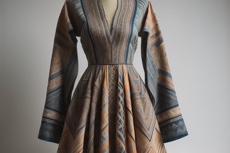 Women's dress on a mannequin on a gray background. generative aiの素材