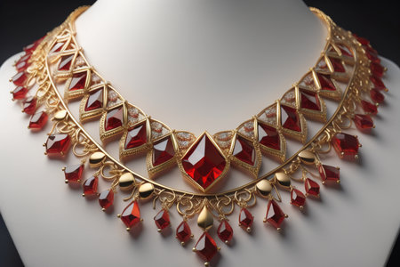 necklace on a mannequin in a shop window, close-up. generative aiの素材