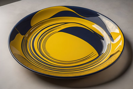 Empty blue and yellow plate on a white background. generative aiの素材