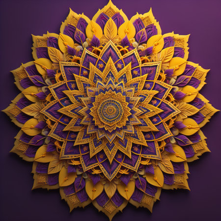 Beautiful mandala on purple background, generative aiの素材