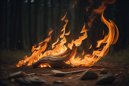 Flames of fire in the forest. Fire in the forest. generative aiの素材