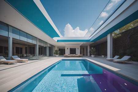 modern cozy house with pool and parking for sale or rent. generative aiの素材