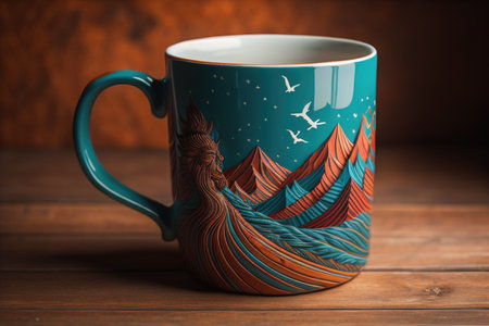 Cup of coffee on a wooden background. Close-up. generative aiの素材