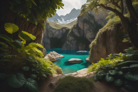 Beautiful lake in the mountains. generative aiの素材