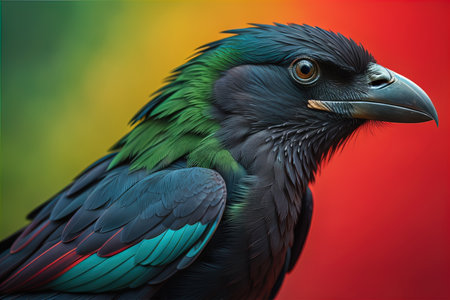 Portrait of a black raven on a background of a rainbow. generative aiの素材