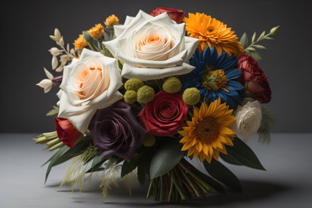 Bouquet of multicolored flowers on a gray background. generative aiの素材