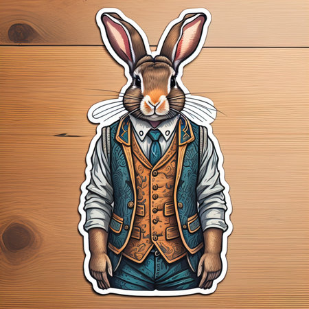 Rabbit with a shirt and tie. Vector illustration on wooden background. generative aiの素材