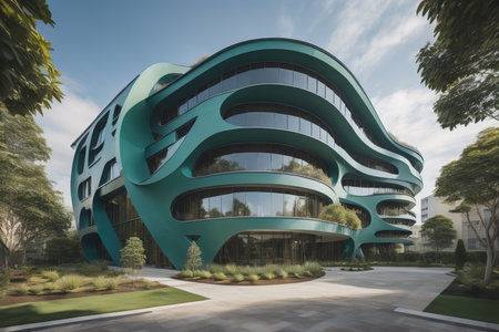 modern office building with green facade. Architectural concept. generative aiの素材