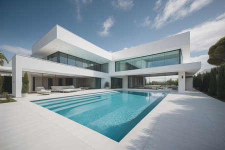 modern cozy house with pool and parking for sale or rent. generative aiの素材