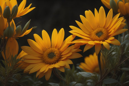 Beautiful yellow daisies in the garden. Selective focus. generative aiの素材
